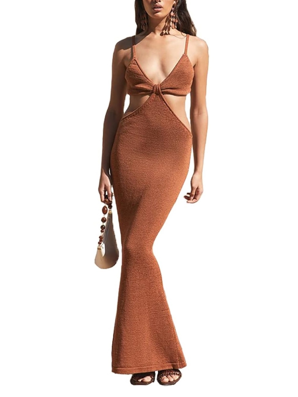 Rust Orange Cutout Twist Front Maxi Dress